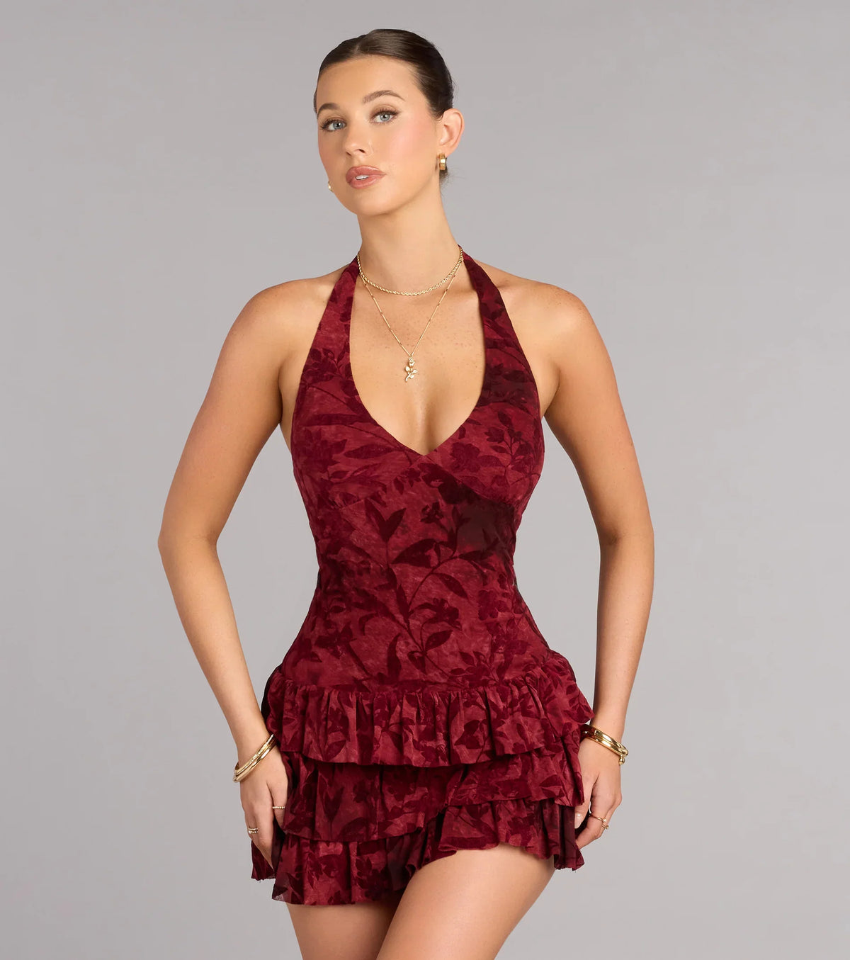 Soft Spotlight Halter Skater Dress