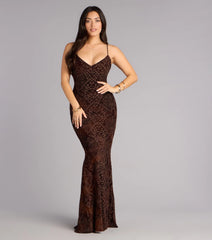 Arli Snake Velvet Burnout Mermaid Dress