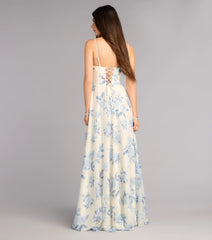 Kensie Floral Chiffon Slit Formal Dress