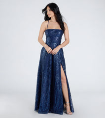 Drea Glitter Sequin Lace-Up A-Line Formal Dress