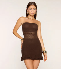 Lowkey Bold Strapless Ruffle Hem Mini Dress