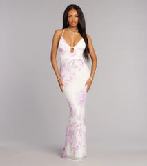 Camren Beaded Floral Lace-Up Mermaid Dress