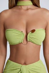 Hardware Detail Choker Crop Top In Olive Green