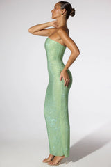 Embellished Strapless Evening Gown In Sage Green
