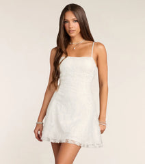 Forget Me Not Lace-Up Sequin Lace Mini Dress