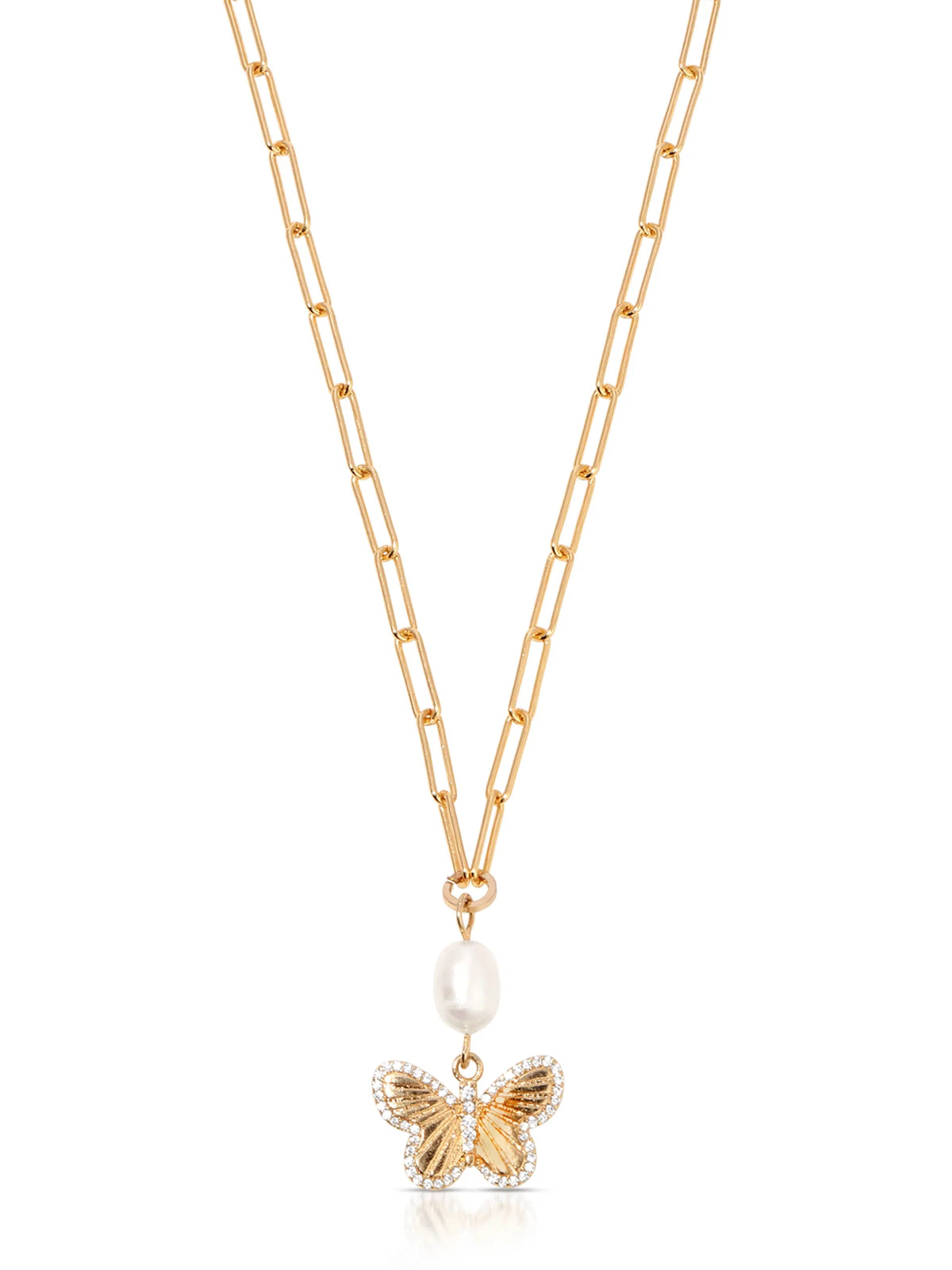 Butterfly Pearl Chain Necklace