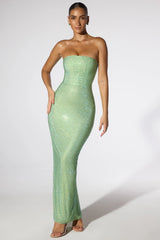 Embellished Strapless Evening Gown In Sage Green