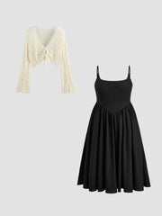 Crochet Tie Front Crop Top & Linen-blend Broderie Anglaise Ruffle Maxi Dress Curve & Plus